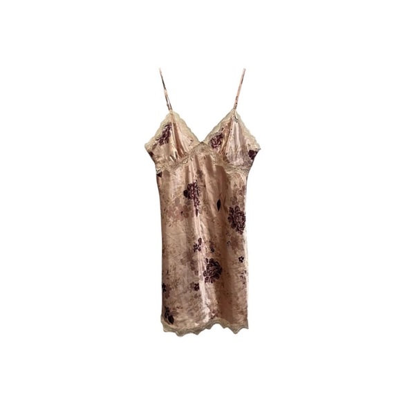 Victoria's Secret Other - Victoria's Secret Pink Floral Satin Slip with Lace Trim